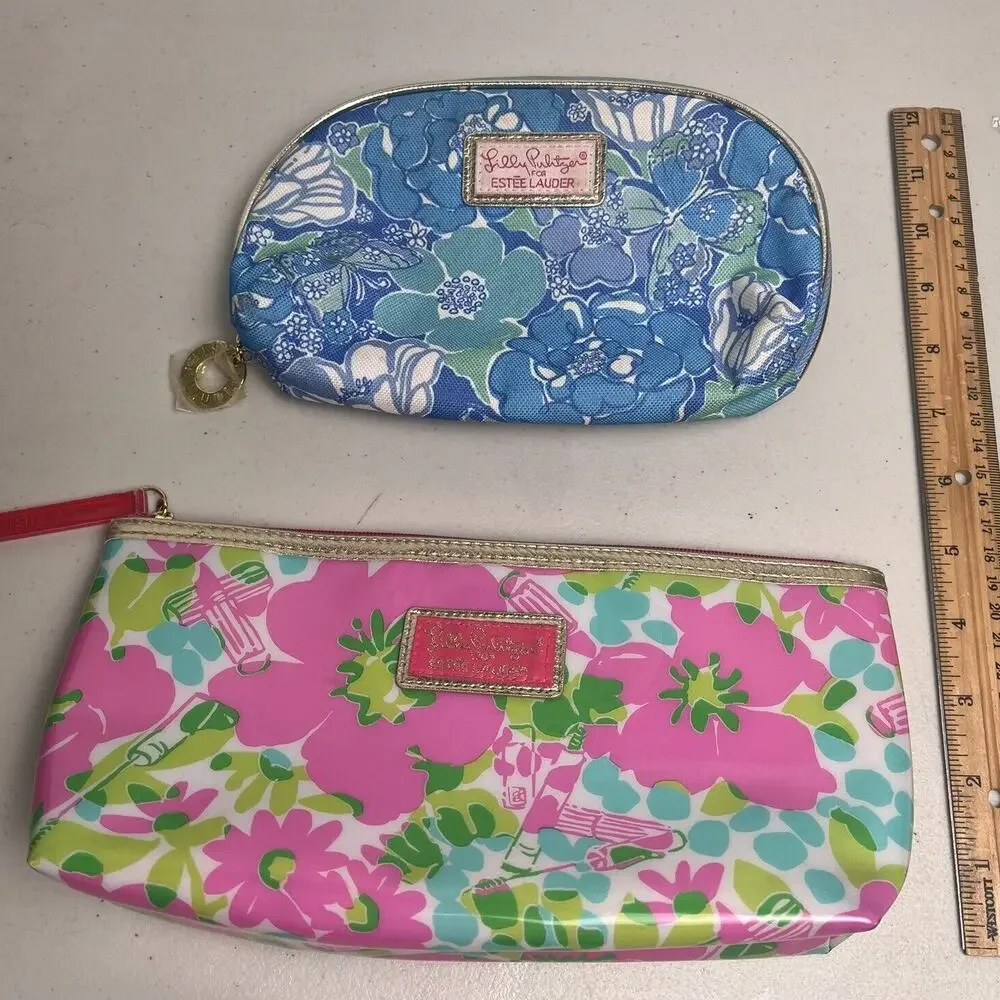 Lilly Pulitzer Makeup Bag Travel Zip Up Cosmetic Case Floral Estée Lauder